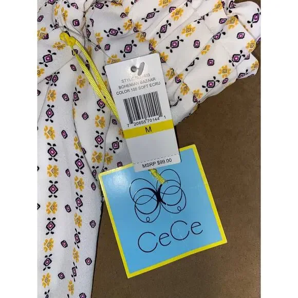 NWT CeCe Medium Lined Elastic Waist Ruffle Like Bottom Boho White Paisley Skirt - Picture 9 of 12